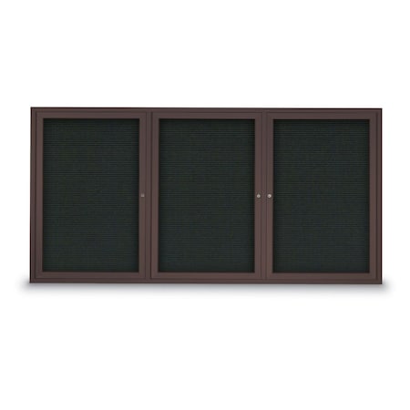 United Visual Products 96"x48" 3-Door Enclosed Outdoor Letterboard, Black Felt/Bronze UV1163DTD9648-BRONZE-BLACK